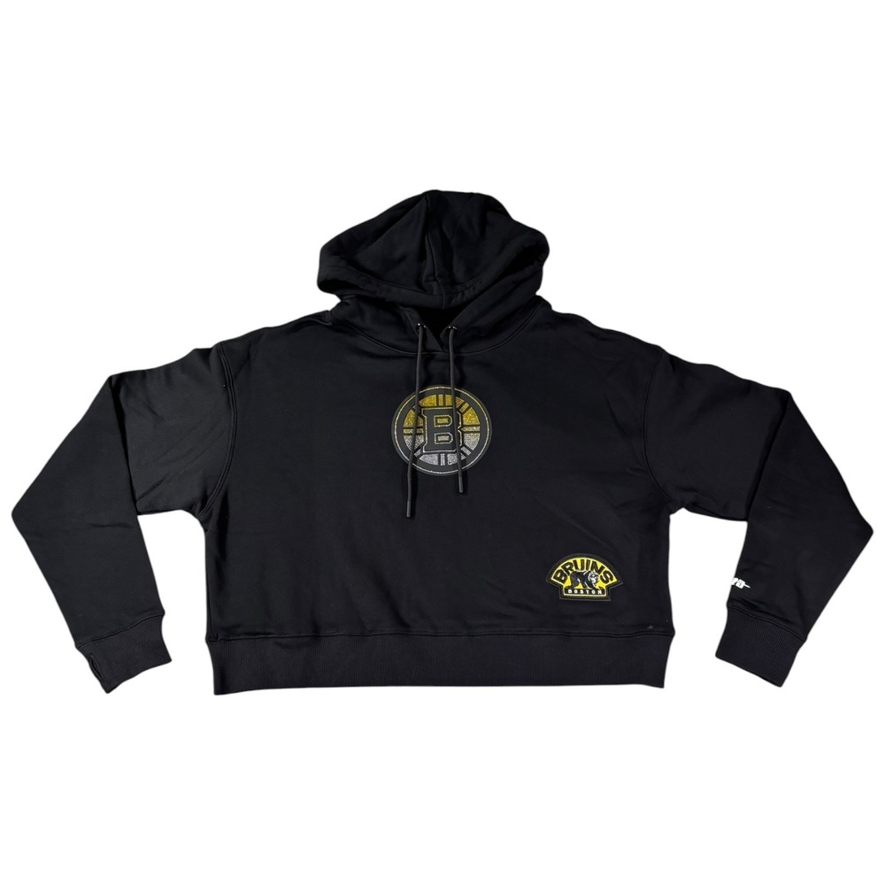 Pro Standard Boston Bruins NHL Cropped Hoodie Black Rhinestone Logo Womens Small